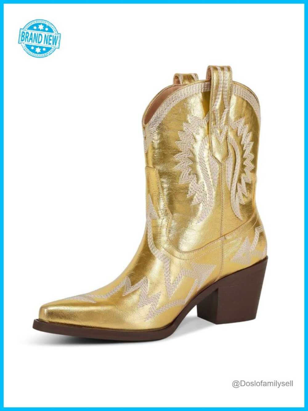 Women's Western Ankle Cowboy Boots Chunky Pointed Toe Wide Calf